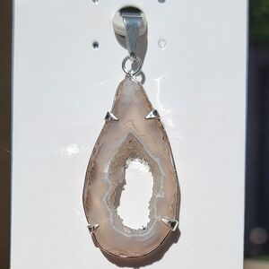 NEW 1.42" x 0.8" SILVER PLATED COPPER DRUZY AGATE PENDANT